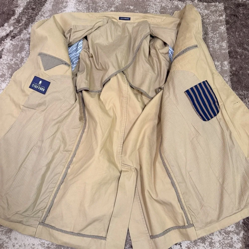 Stafford Sport Coat Mens 40L Slim Fit Unstructured‎ Khaki Blazer Casual Preppy